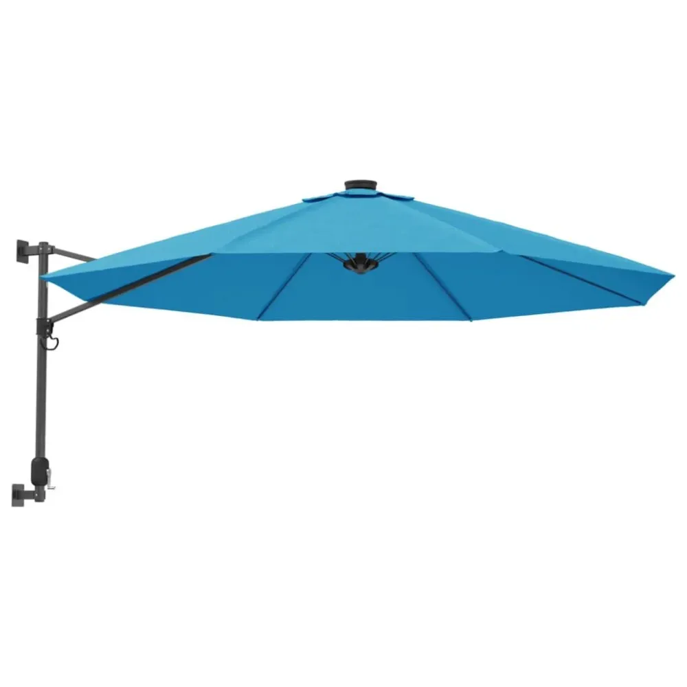 Guarda-sol de parede com luzes LED 290 cm azul-mar com Grau de Proteção IP67