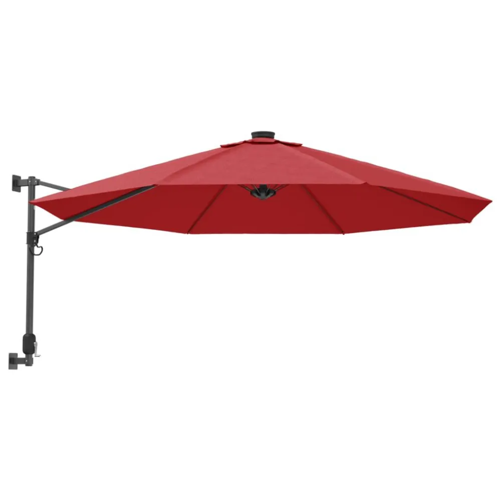 Guarda-sol de parede com luzes LED 290 cm vermelho reluzente
