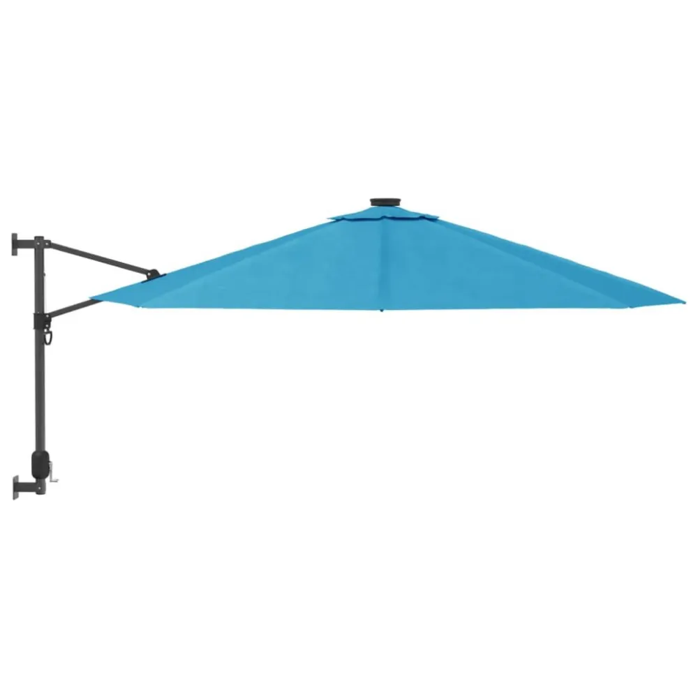 Guarda-sol de parede com luzes LED 290 cm azul-mar com Grau de Proteção IP67