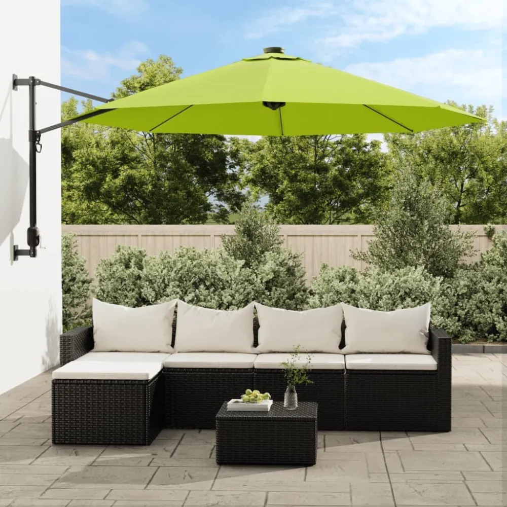 Guarda-sol de posicionar na parede com luzes LED 290 cm verde-maçã