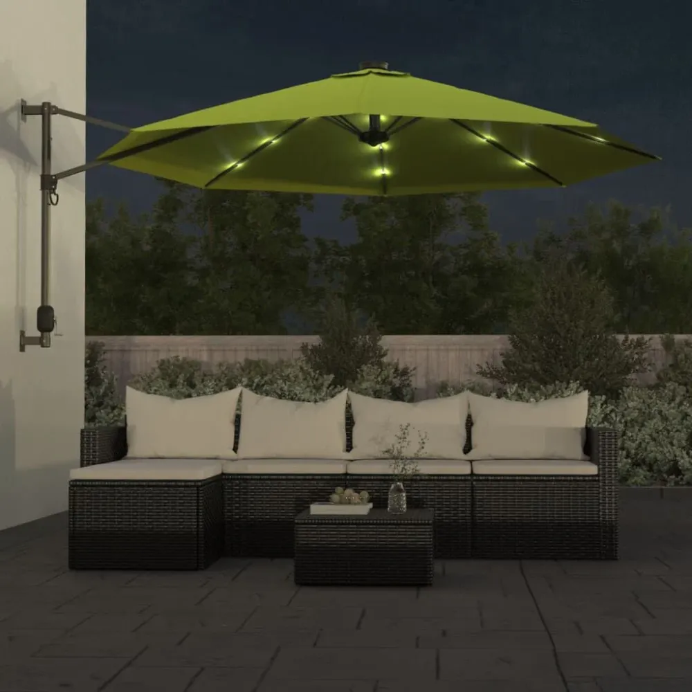 Guarda-sol de posicionar na parede com luzes LED 290 cm verde-maçã