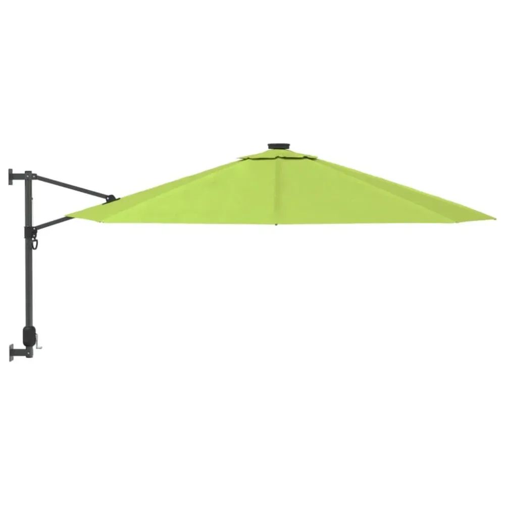 Guarda-sol de posicionar na parede com luzes LED 290 cm verde-maçã