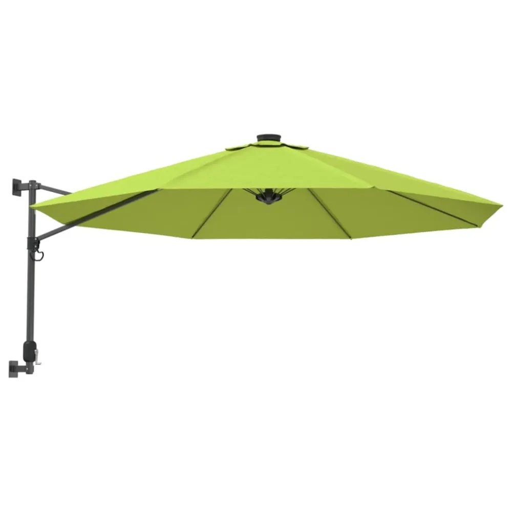 Guarda-sol de posicionar na parede com luzes LED 290 cm verde-maçã