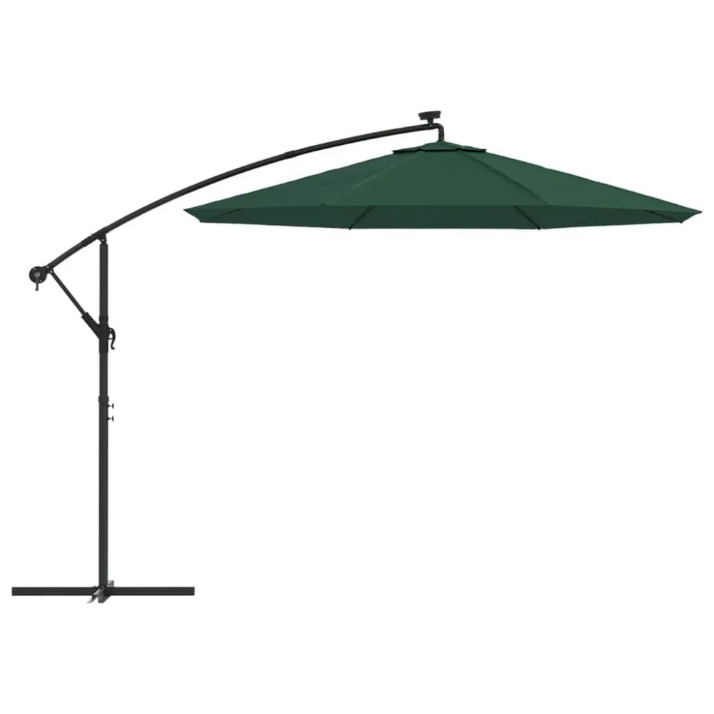 Guarda-sol suspenso com iluminação LED 300 cm verde mastro metálico com Painel Solar Integrado