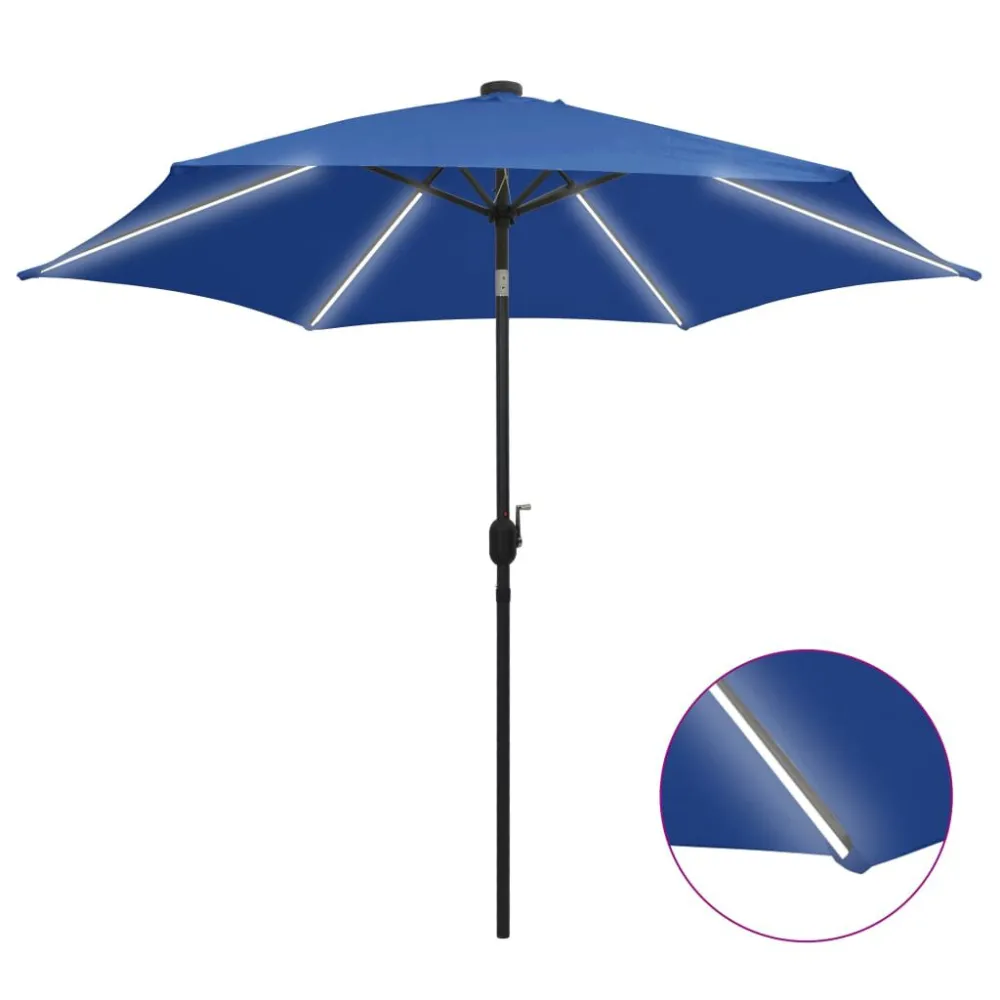 Lâmpada com Sensor Guarda-sol jardim com luzes LED/poste alumínio 300 cm azul-ciano
