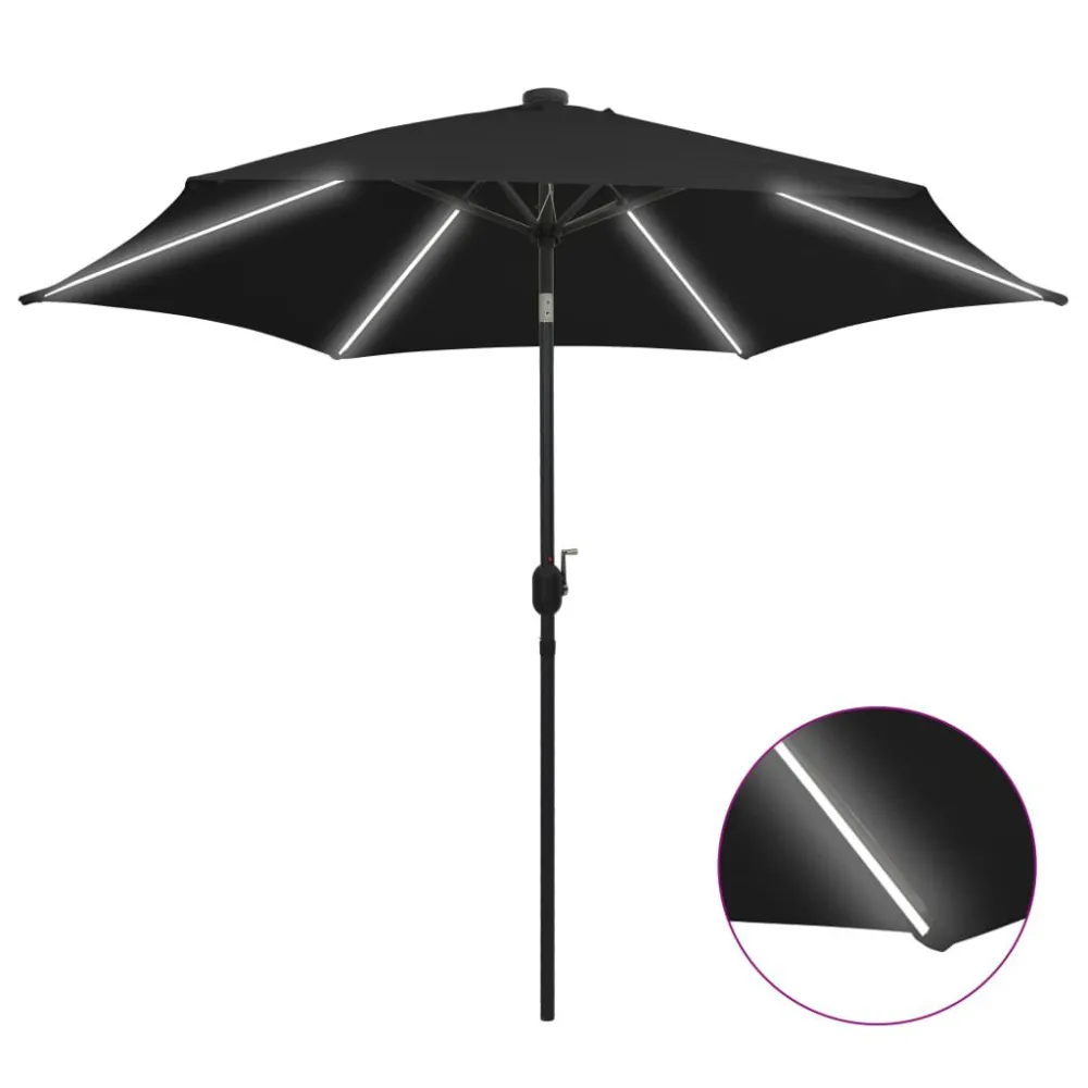Lâmpada com Sensor Guarda-sol de jardim com luzes LED/poste alumínio 300 cm preto