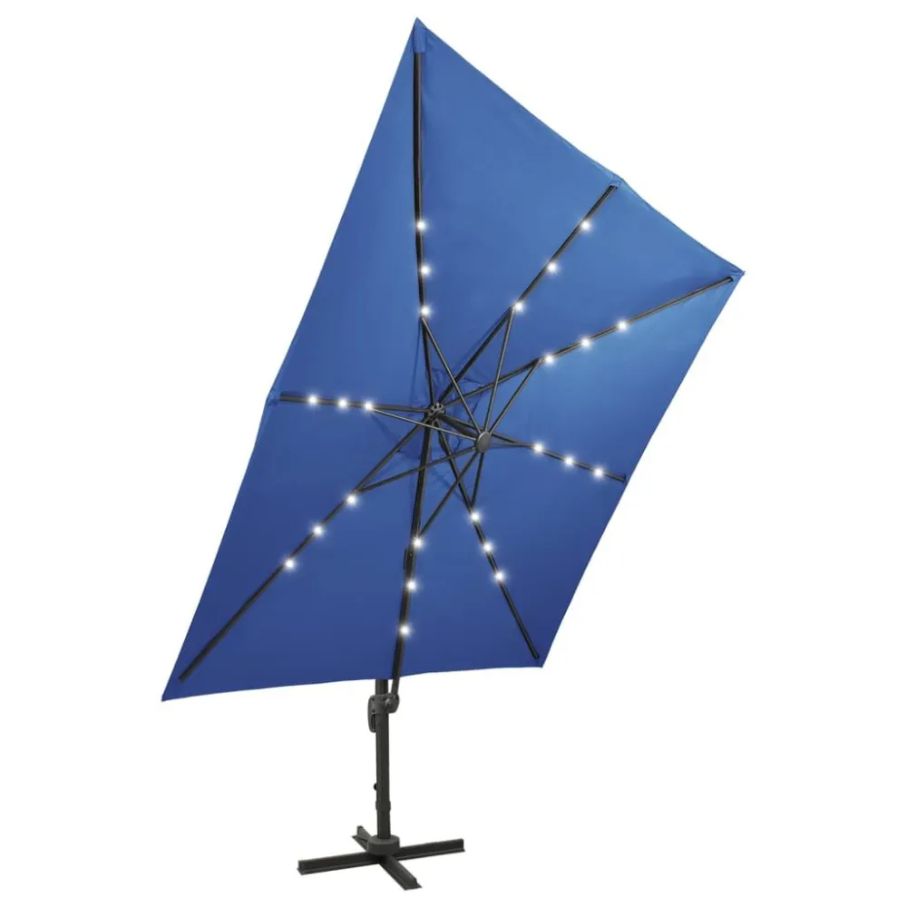 Luz de Passagem Guarda-sol jardim cantilever poste/luzes LED 300 cm azul-ciano