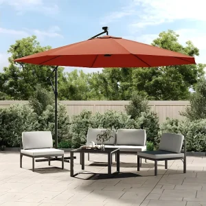 Poste de Jardim Guarda-sol cantilever com luzes LED 350 cm terracota