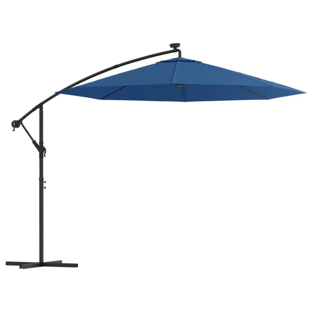 Poste de Jardim Guarda-sol cantilever com luzes LED/poste ço 300 cm azul-ciano