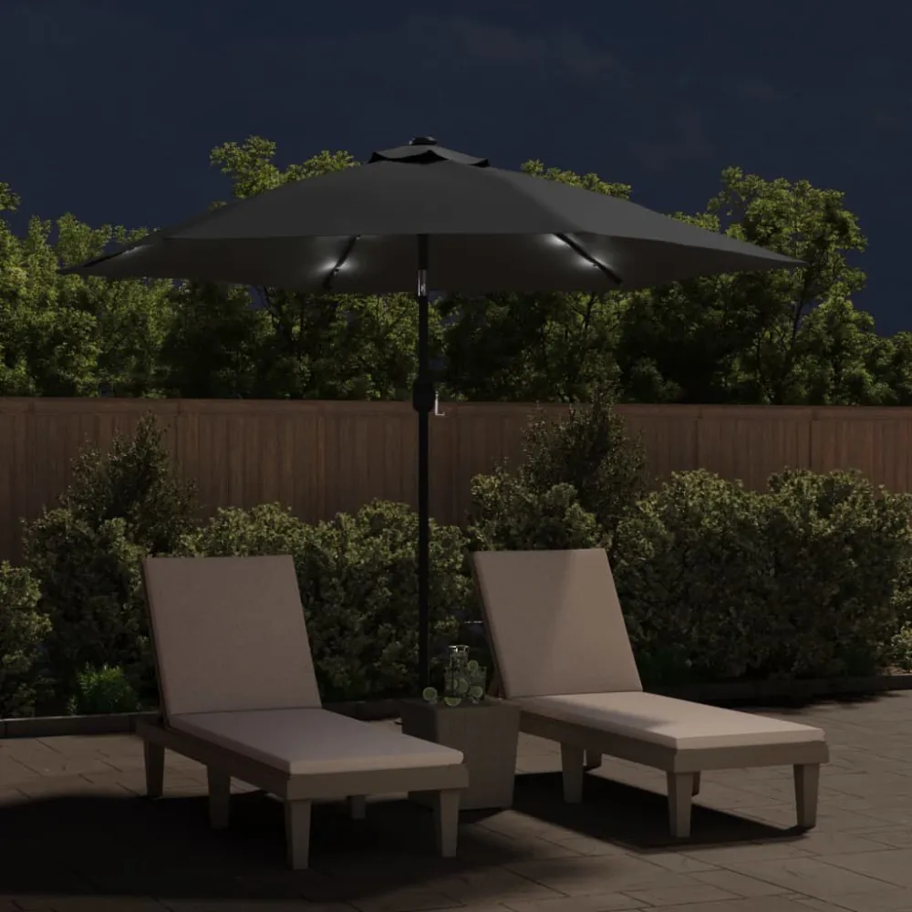 Refletor LED Solar Guarda-sol exterior com luzes LED e poste ço 300 cm antracite