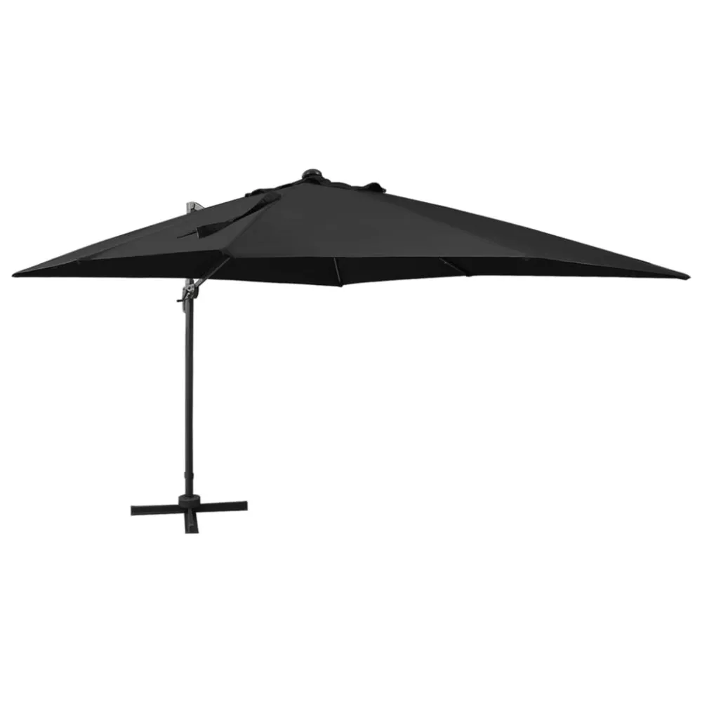 Refletor LED Solar Guarda-sol jardim cantilever com poste e luzes LED 300 cm preto