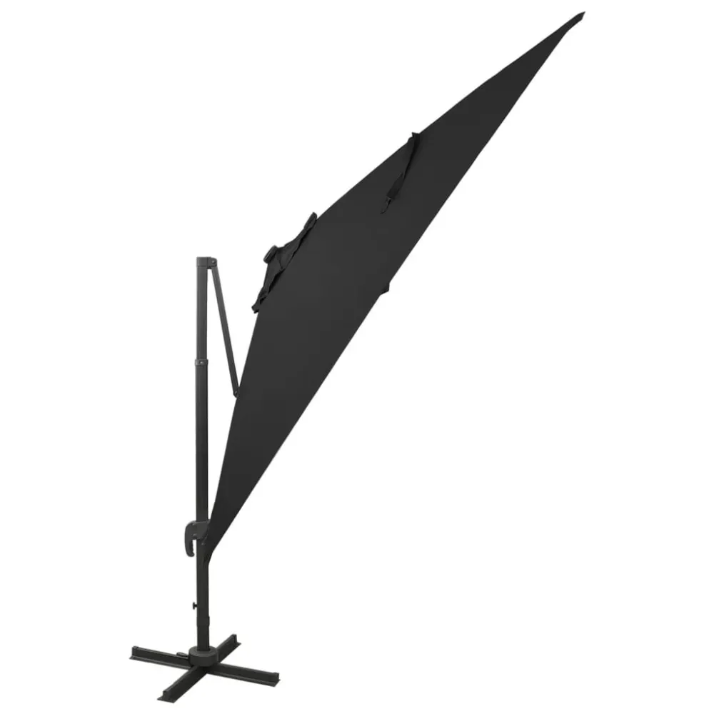 Refletor LED Solar Guarda-sol jardim cantilever com poste e luzes LED 300 cm preto
