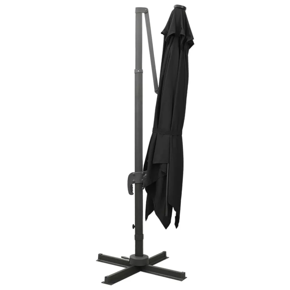 Refletor LED Solar Guarda-sol jardim cantilever com poste e luzes LED 300 cm preto
