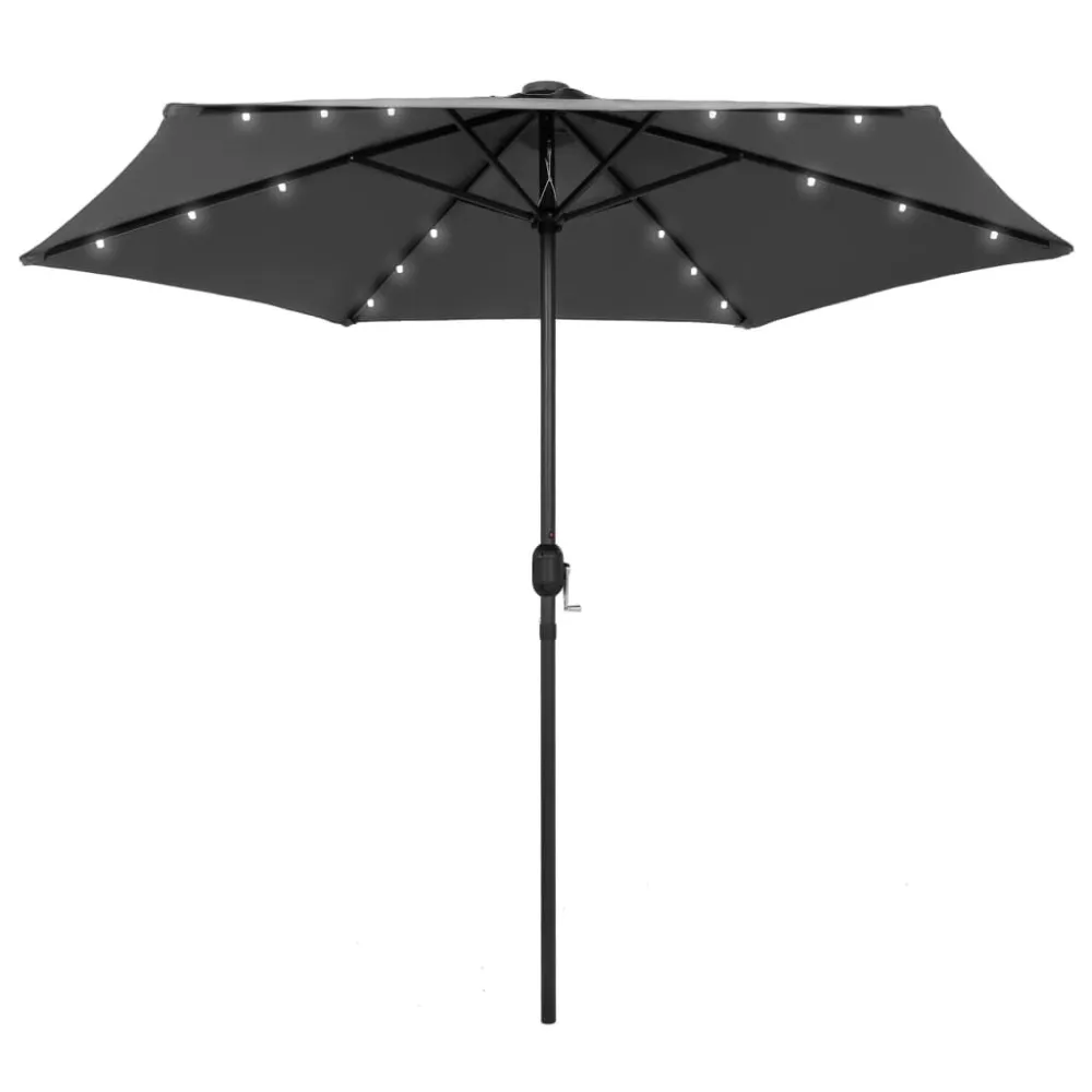 Refletor LED Solar Guarda-sol jardim com luzes LED/poste alumínio 270 cm antracite