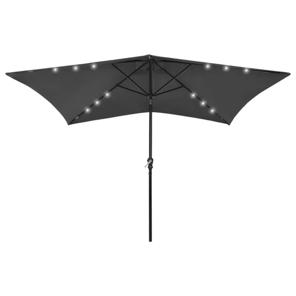Refletor LED Solar Guarda-sol de jardim com luzes LED/poste de ço 2x3 m antracite