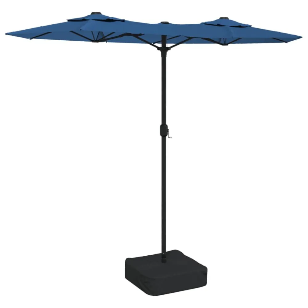 Resistente à Intempérie Guarda-sol de jardim com cabeç dupla/LED 316x240 cm azul-ciano