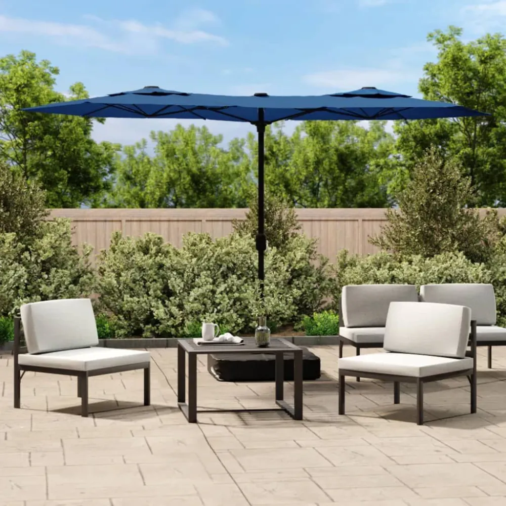 Resistente à Intempérie Guarda-sol de jardim com cabeç dupla/LED 316x240 cm azul-ciano