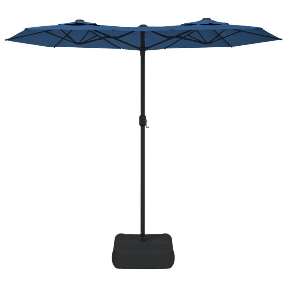 Resistente à Intempérie Guarda-sol de jardim com cabeç dupla/LED 316x240 cm azul-ciano