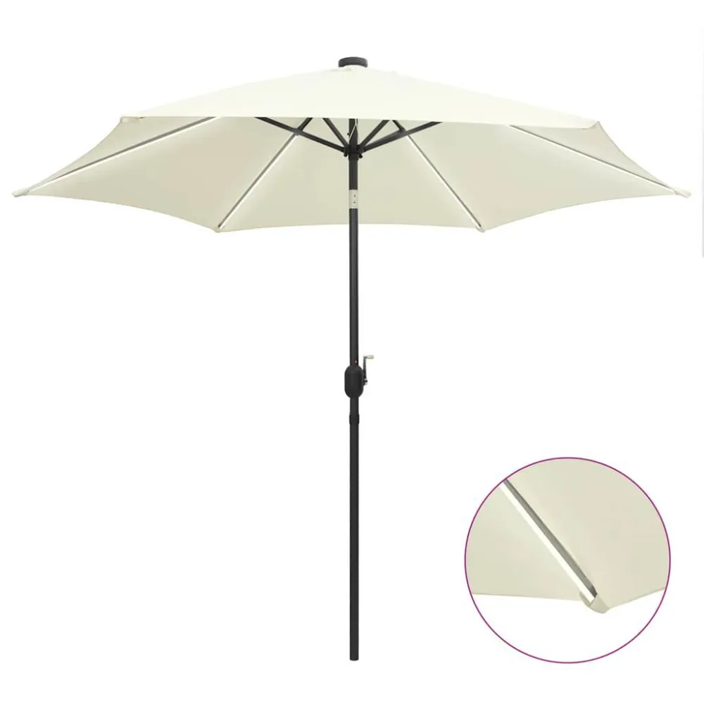 Resistente à Intempérie Guarda-sol jardim luzes LED/poste alumínio 300 cm branco areia