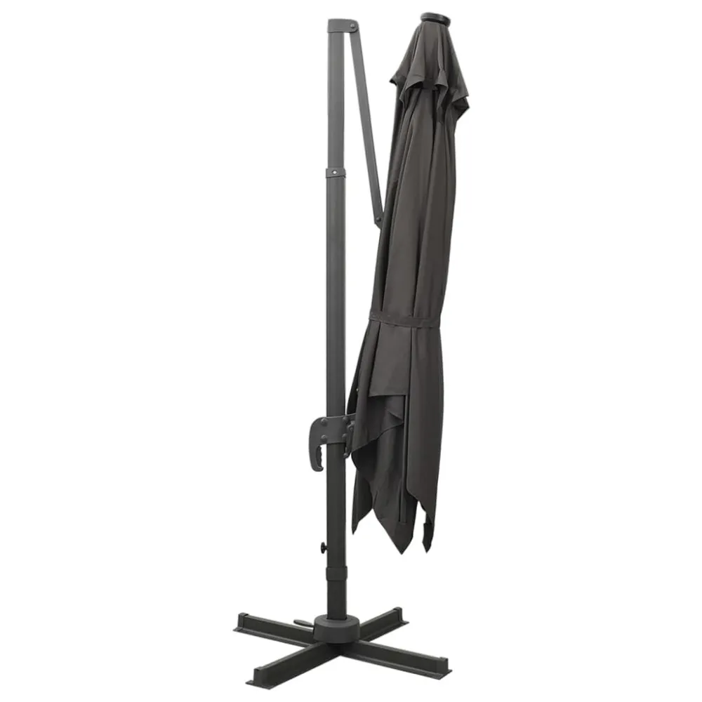 Spot de Embutir Guarda-sol jardim cantilever com poste/luzes LED 300cm antracite