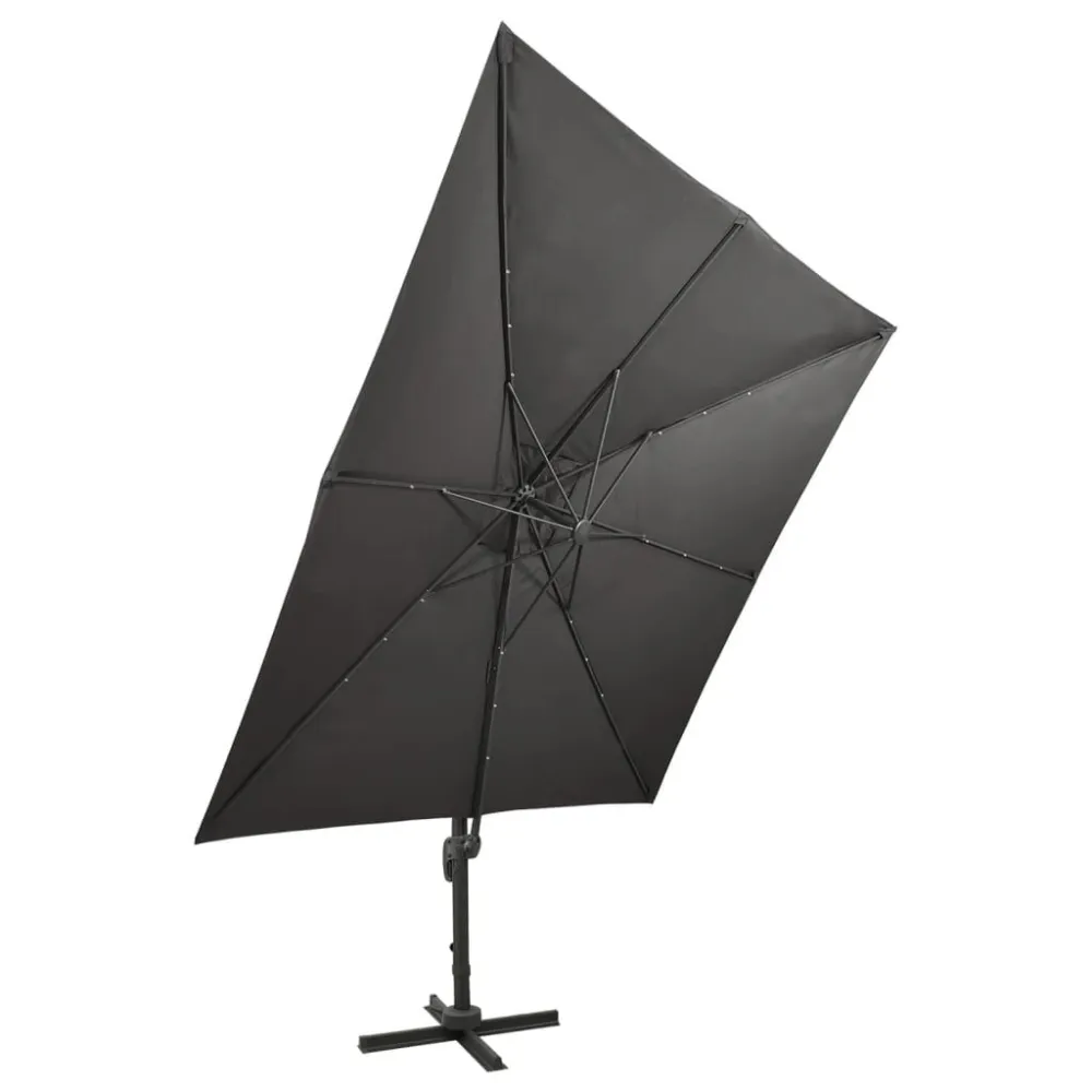 Spot de Embutir Guarda-sol jardim cantilever com poste/luzes LED 300cm antracite
