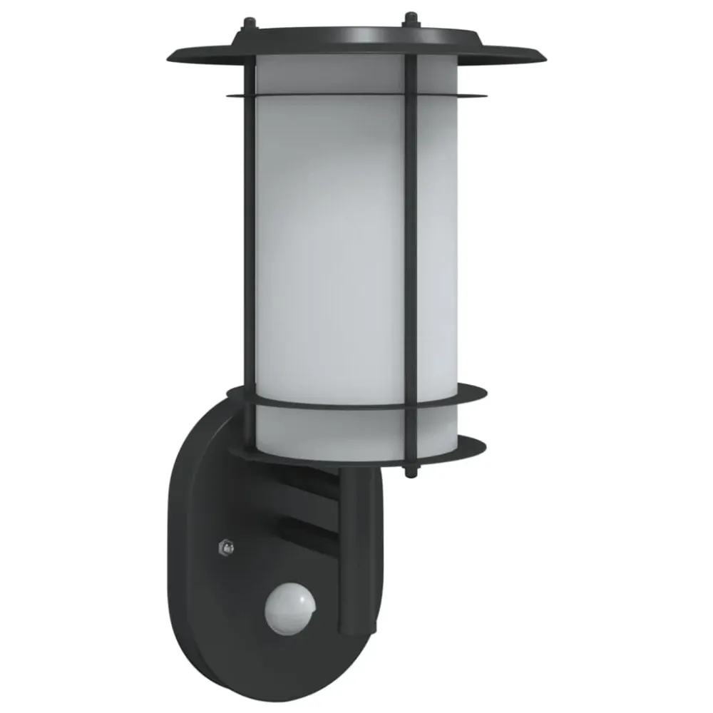Candeeiro de parede para exterior com sensor ço inoxidável preto