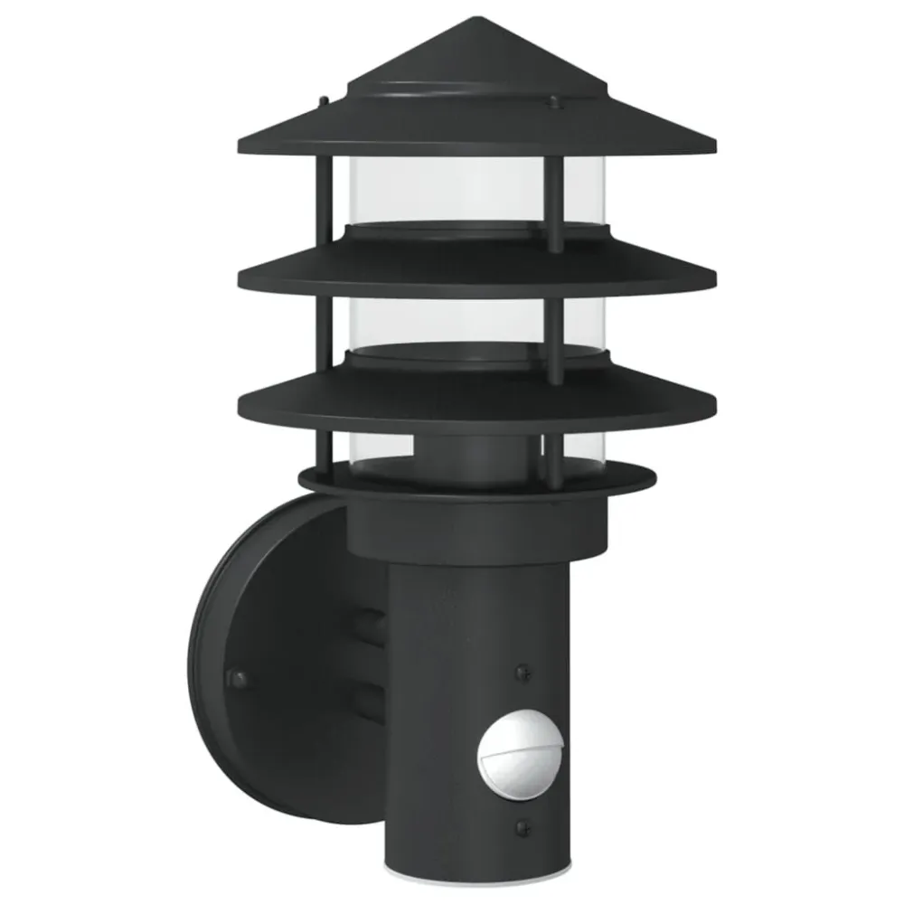 Candeeiro de parede para exterior com sensor ço inoxidável preto