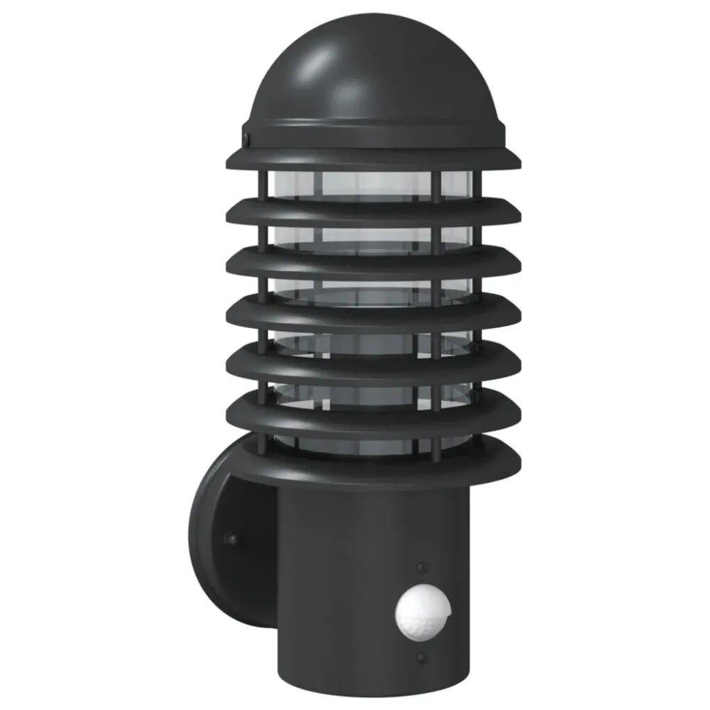 Candeeiro de parede para exterior com sensor ço inoxidável preto