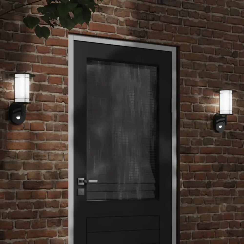 Candeeiro de parede para exterior com sensor ço inoxidável preto
