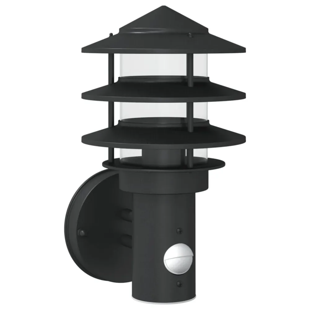 Candeeiro de parede para exterior com sensor ço inoxidável preto