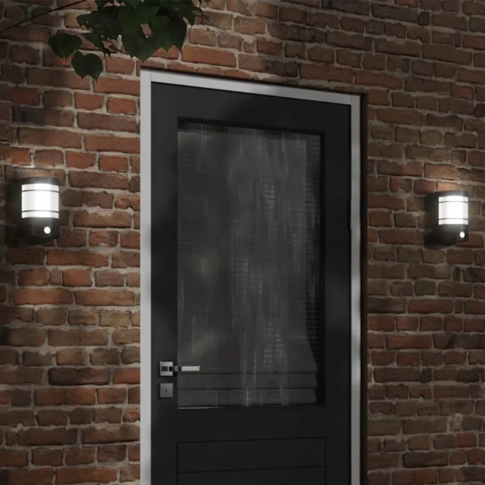 Candeeiro de parede para exterior com sensor ço inoxidável preto