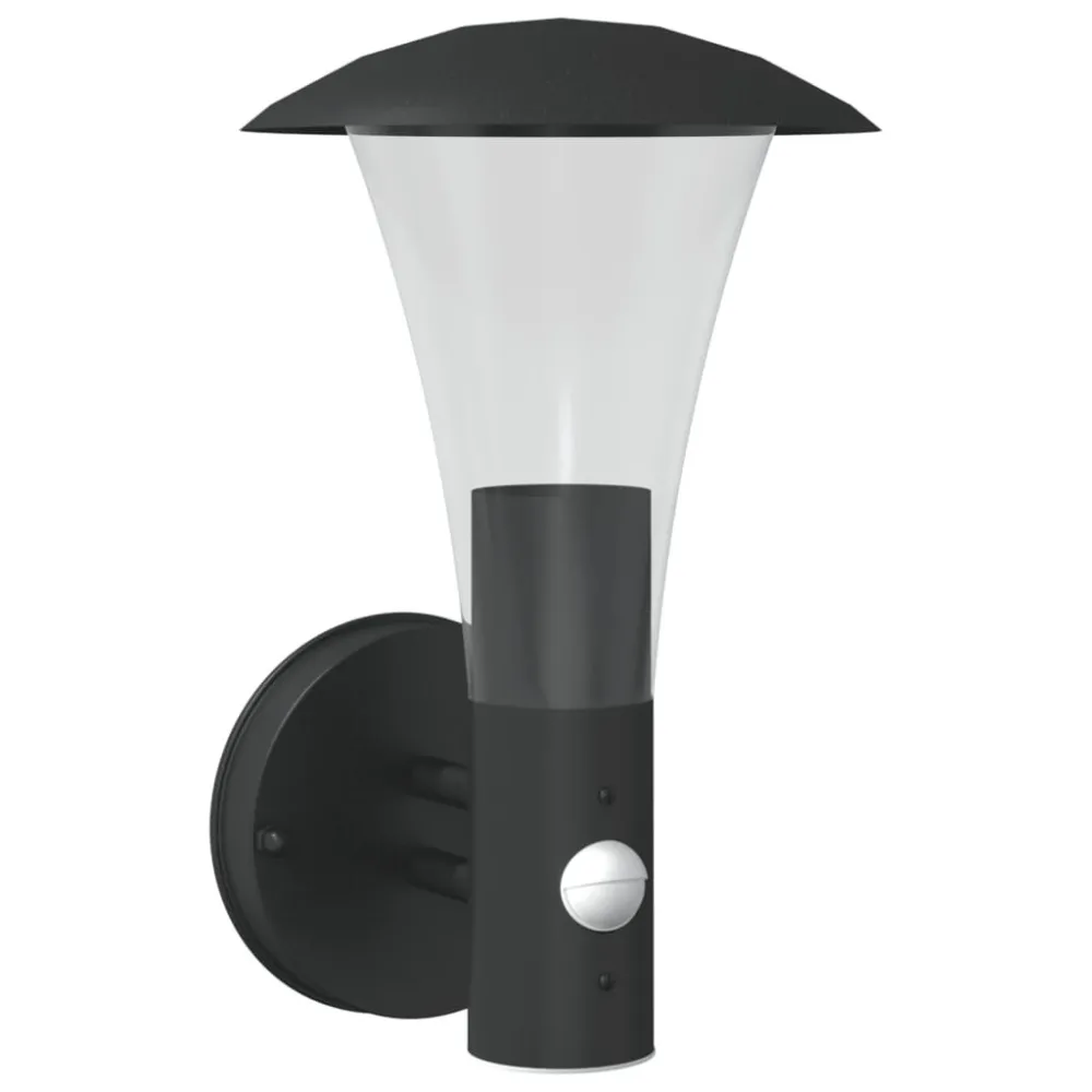 Candeeiro de parede para exterior com sensor ço inoxidável preto