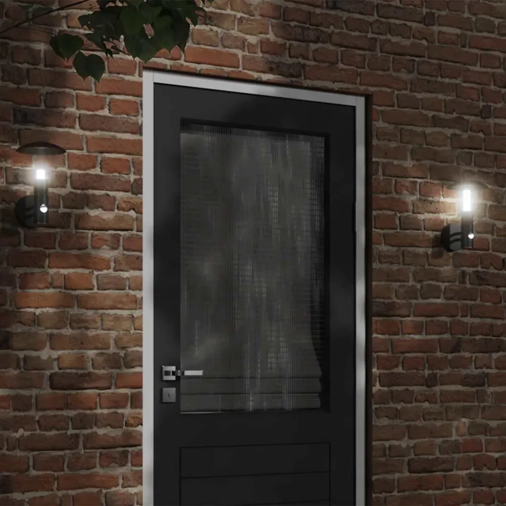 Candeeiro de parede para exterior com sensor ço inoxidável preto