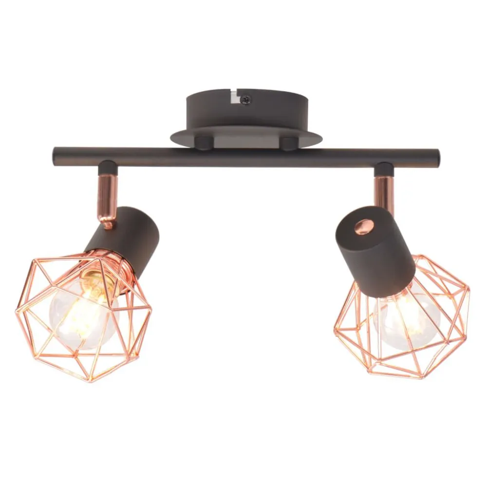 Candeeiro de teto com 2 focos E14 preto e cobre com Timer Programável