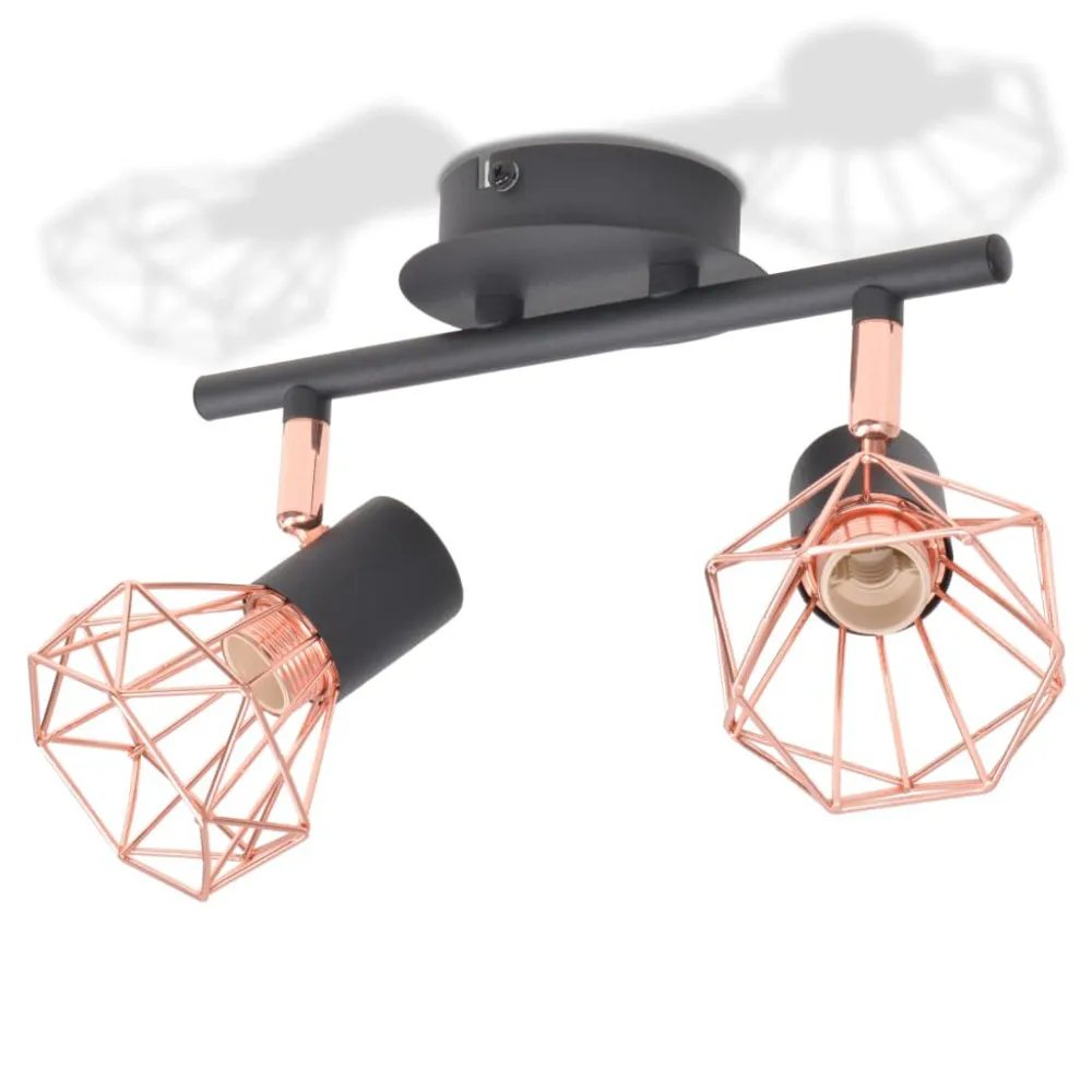 Candeeiro de teto com 2 focos E14 preto e cobre com Timer Programável