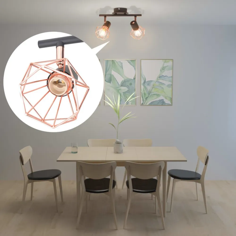 Candeeiro de teto com 2 focos E14 preto e cobre com Timer Programável