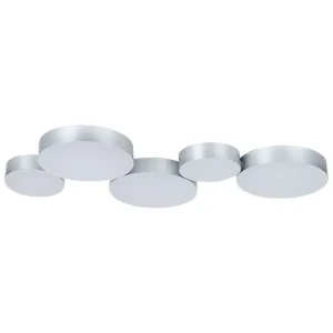 Candeeiro de teto com 5 focos LED em metálico prateado LUGA com Controle Remoto