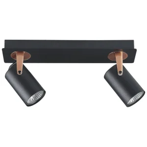 Candeeiro de teto em metálico preto e cor de cobre para 2 lâmpadas KLIP