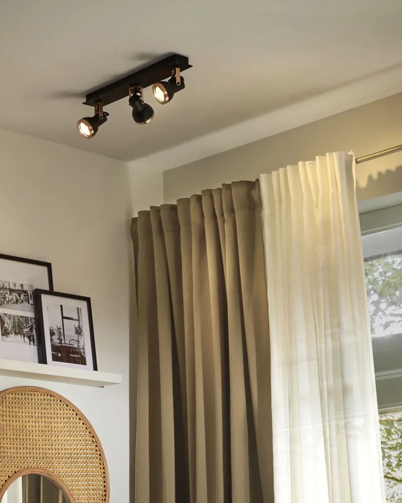 Dimmer Rotativo Candeeiro de teto metálico preto e cor de cobre 3 luzes BARO