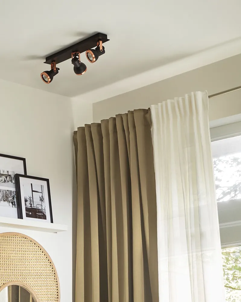 Dimmer Rotativo Candeeiro de teto metálico preto e cor de cobre 3 luzes BARO