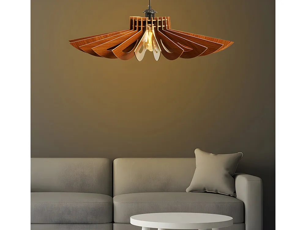 Dimmer Rotativo Candeeiro de teto perfurado em MDF - Candeeiro D. 68 x . 50 cm - Castanho - FARITA