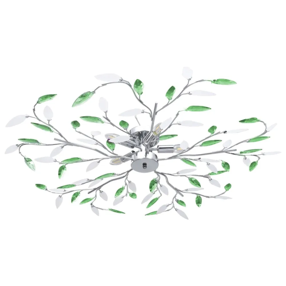 Kit Completo de Instalação Candeeiro teto braços folhas de cristal acrílico 5 E14 verde