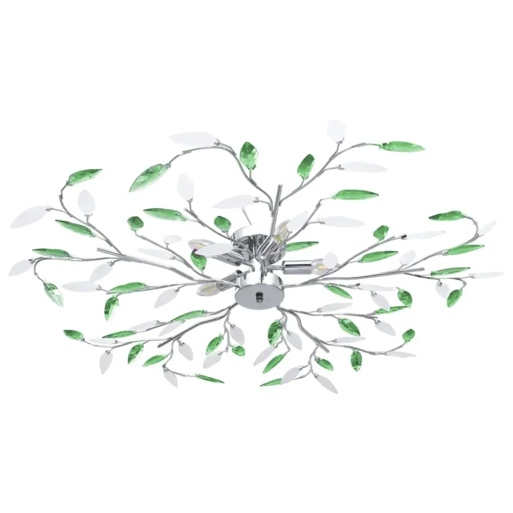 Kit Completo de Instalação Candeeiro teto braços folhas de cristal acrílico 5 E14 verde