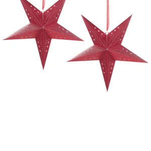 Kit Completo de Instalação Conjunto de 2 estrelas de papel com LED em vermelho cintilante 45 cm MOTTI