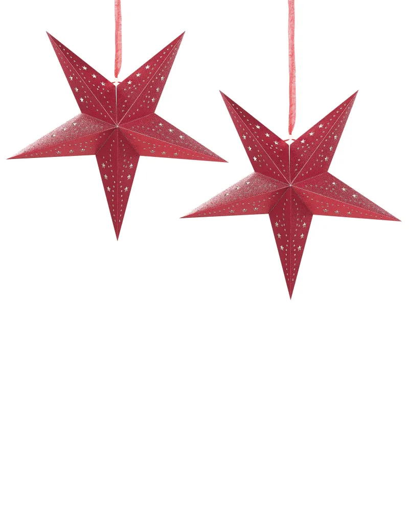 Kit Completo de Instalação Conjunto de 2 estrelas de papel com LED em vermelho cintilante 45 cm MOTTI