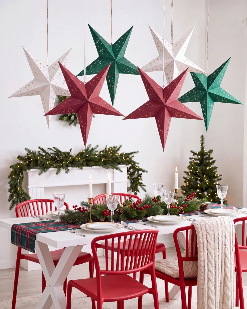Kit Completo de Instalação Conjunto de 2 estrelas de papel com LED em vermelho cintilante 45 cm MOTTI
