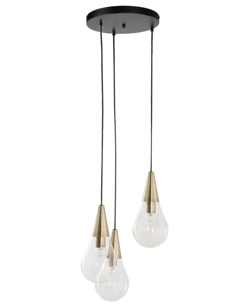 3 Light Glass Pendant Lamp Brass VESLE