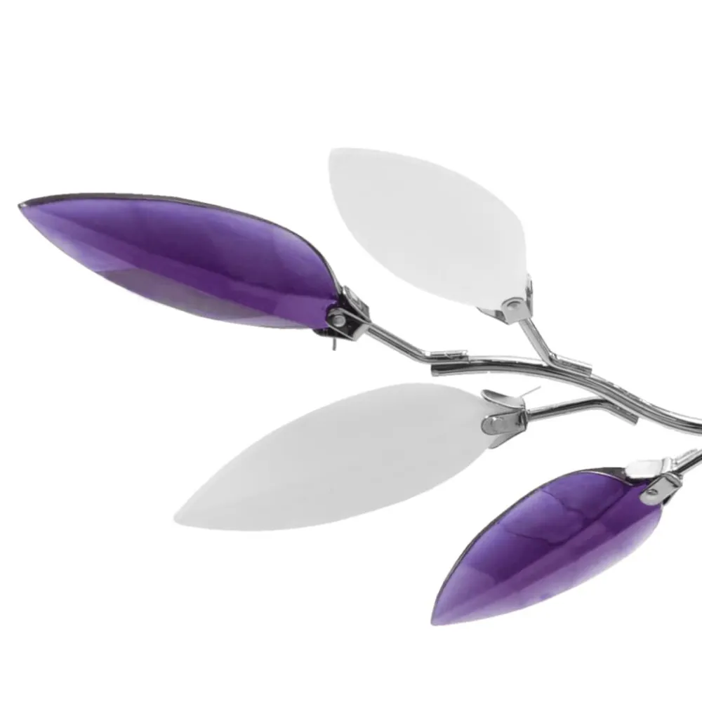 Lâmpada teto com folhas de acrílico e cristal branco & lilás, 3 E14 Alumínio Anodizado