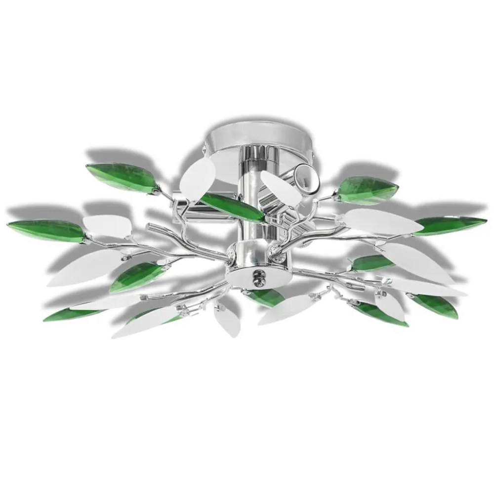 Lâmpada teto com folhas de acrílico e cristal branco & verde, 3 E14 Alumínio Anodizado