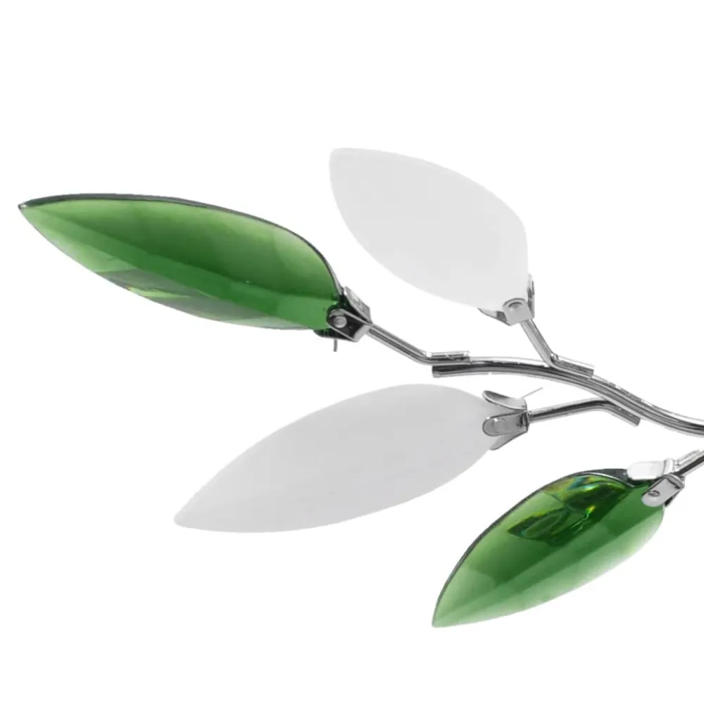 Lâmpada teto com folhas de acrílico e cristal branco & verde, 3 E14 Alumínio Anodizado